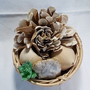 Wicker Basket Succulent Pods Quartz Stone Boho Handcrafted